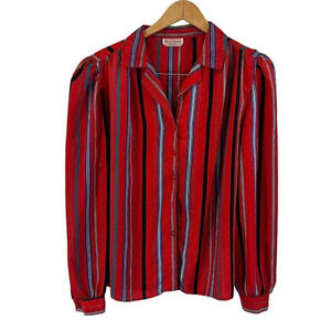 Armon Originals Womens Vintage Button Up Blouse Multi Pattern Polka Dot Striped